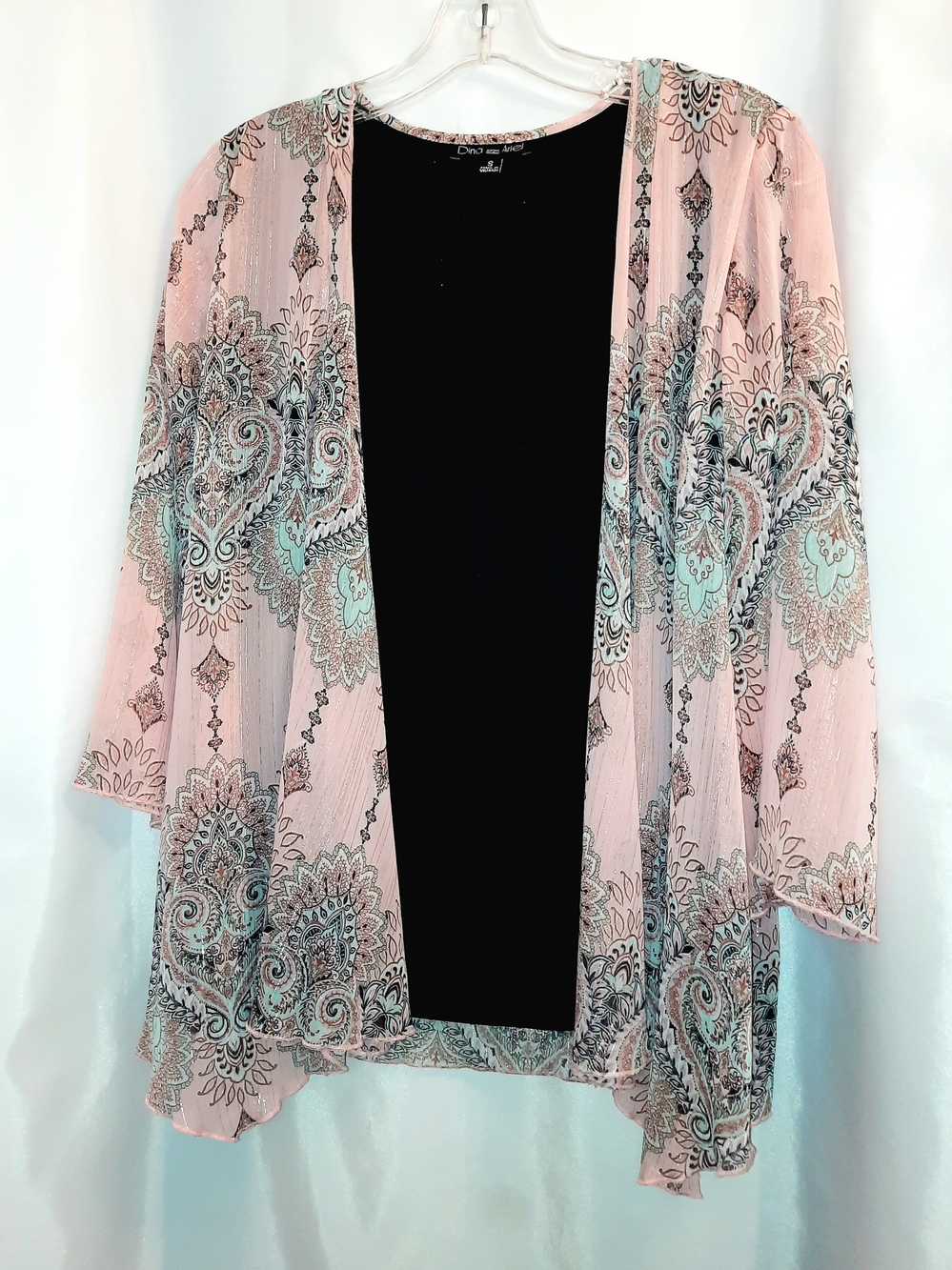 Dina & Ariel Pink Paisley Open-Front Sheer Cardigan & Tank Women's SM